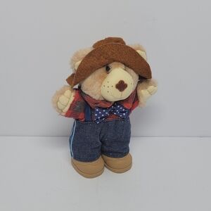 💚 Mini Furskins Bear 1980’s Plush Stuffed‎ Animal Toy 7” Plaid Shirt Farmer
